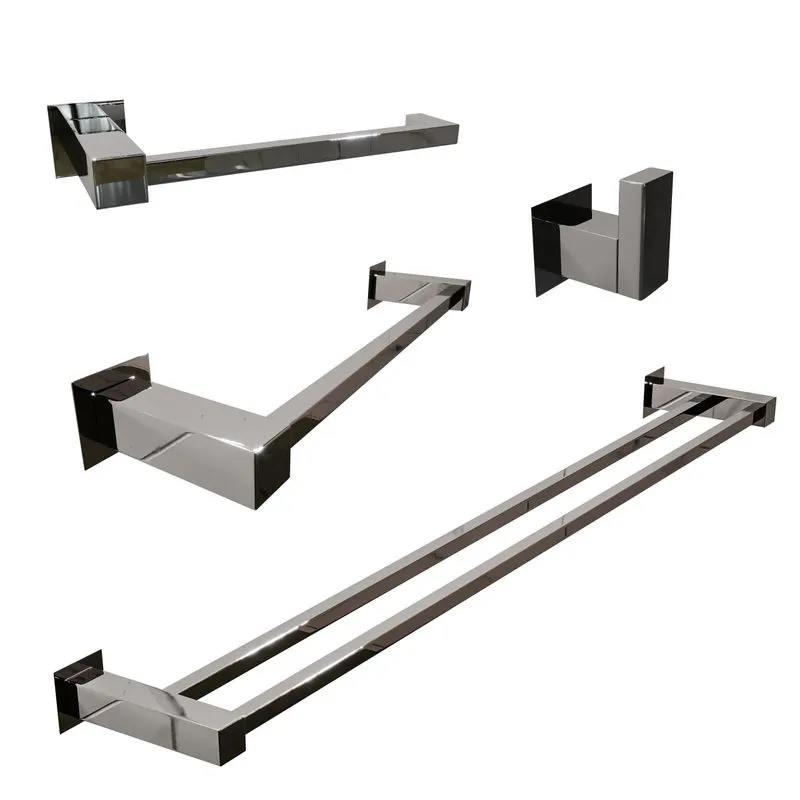 Toalheiro Duplo Inox 60cm + Kit Acessórios Banheiro 4 Peças