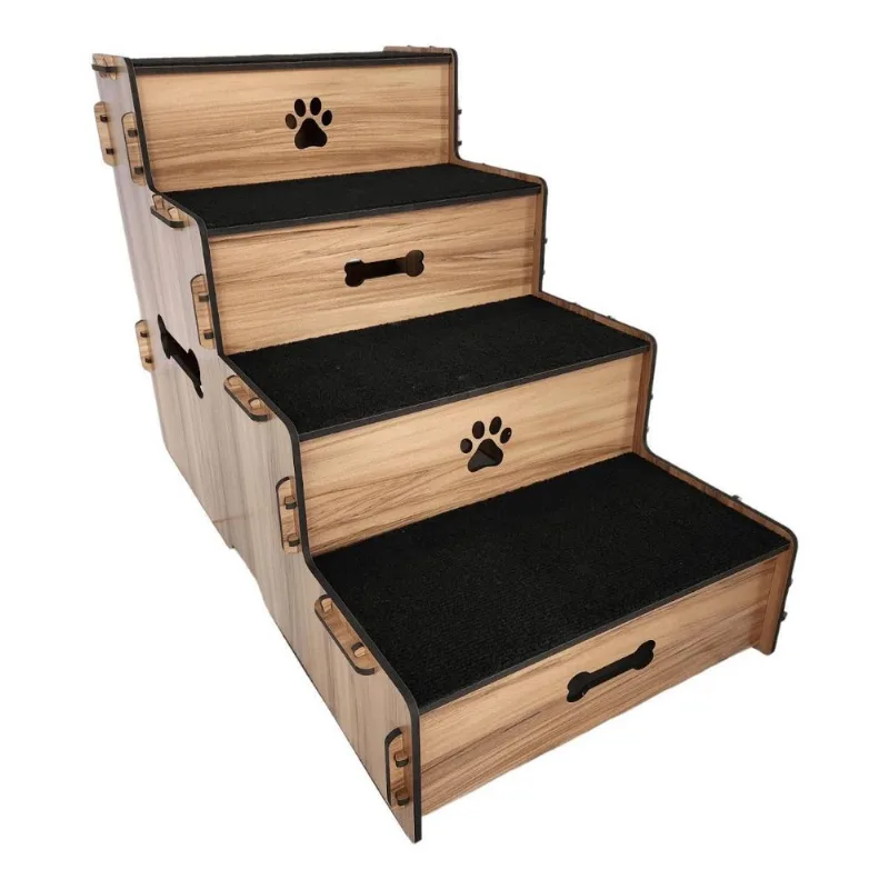 Escada Pet Mdf Com Tapete Antiderrapante 50cm Cor Madeira