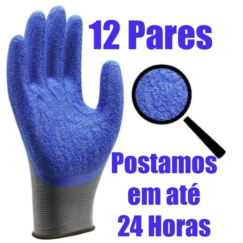 12 Pares, Luva De Segurança De Malha Com Banho Látex Ss1005