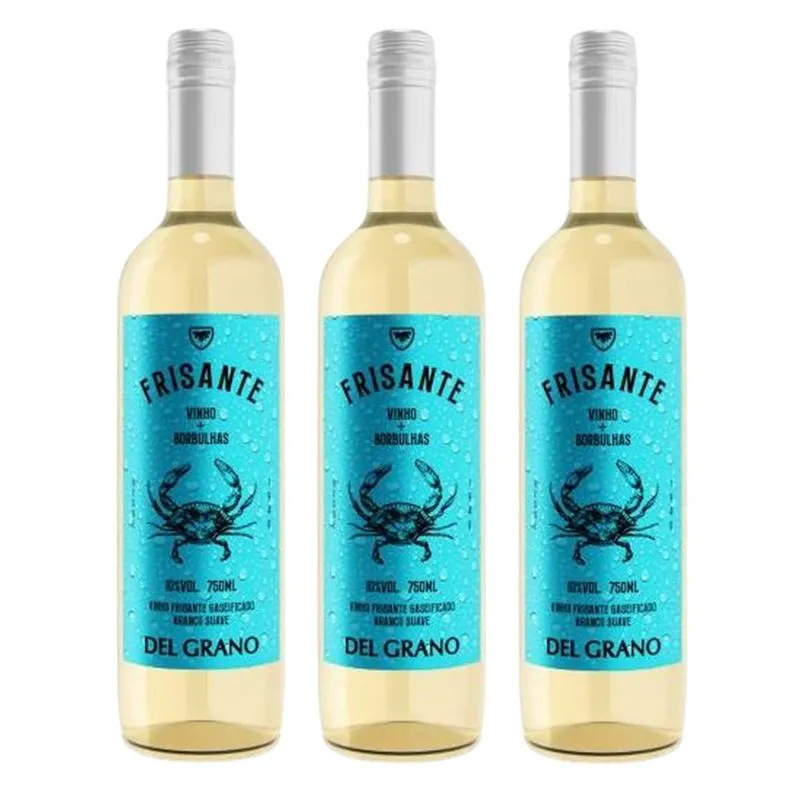Kit 03 Unidades Vinho Frisante Del Grano Branco Suave 750ml