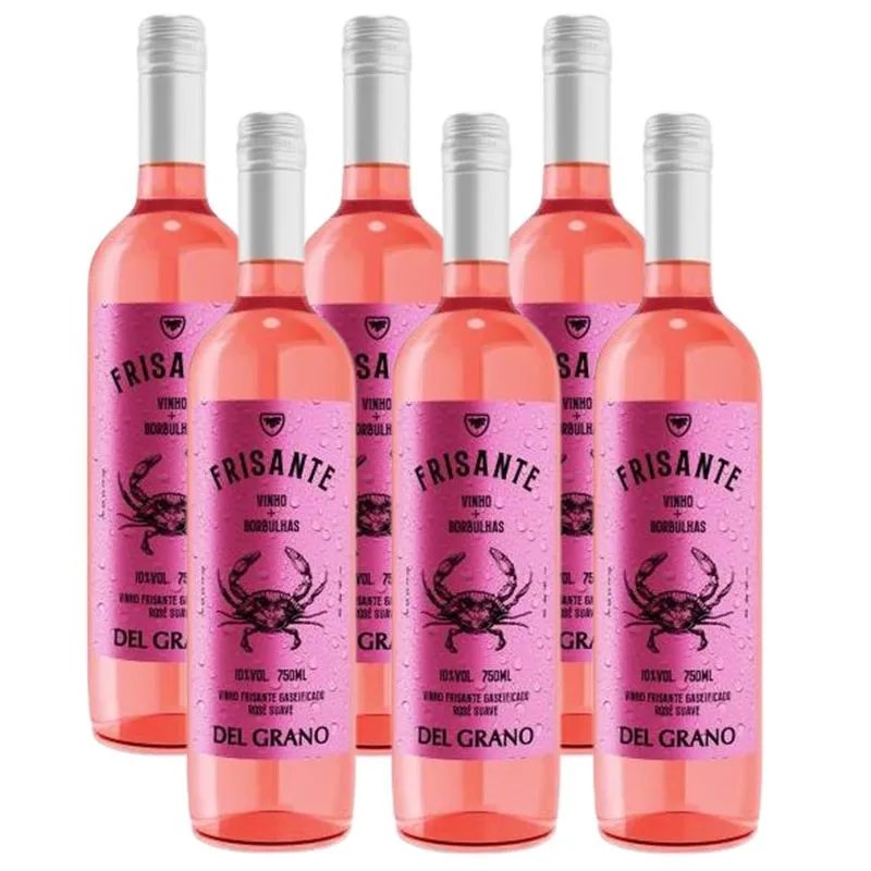 Kit 06 Unidades Vinho Frisante Del Grano Rosé Suave 750ml