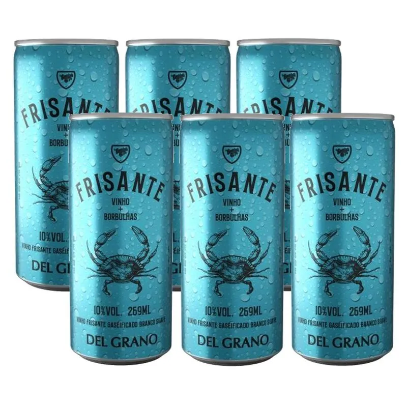 Kit 06 Un. Vinho Frisante Branco Suave Del Grano Lata 269ml