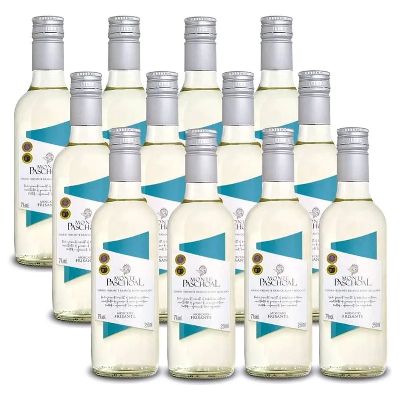 Kit 12 Un Mini Frisante Monte Paschoal Moscatel Branco 250ml