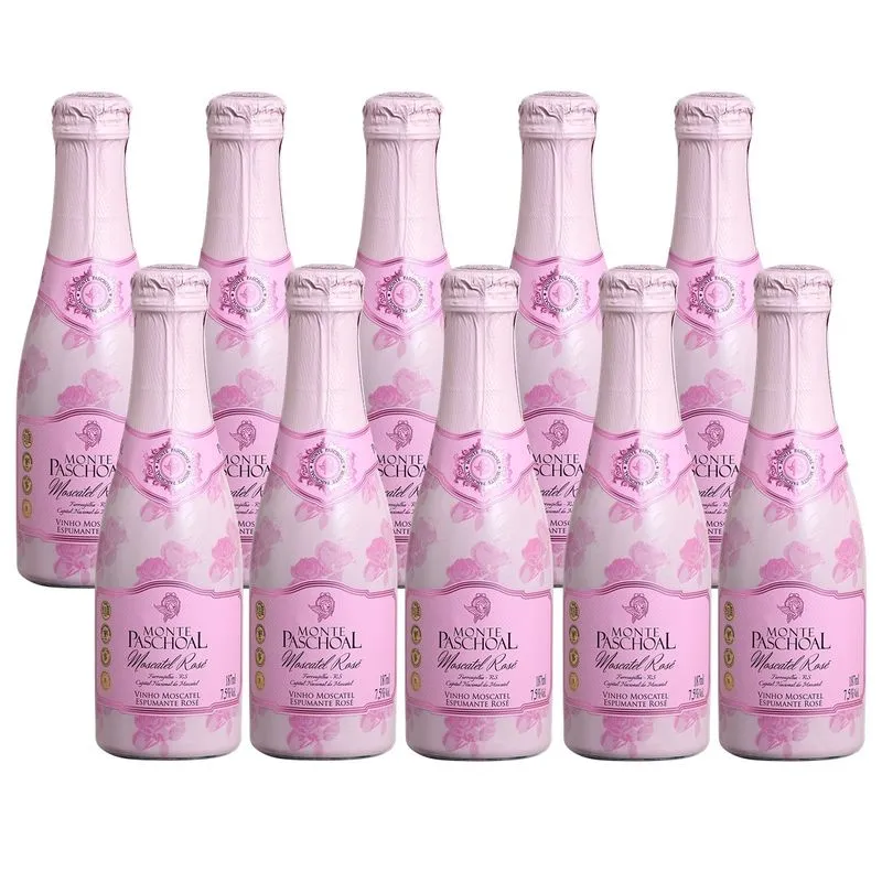 Kit 10 Un. Mini Espumante Monte Paschoal Moscatel Rosé 187ml