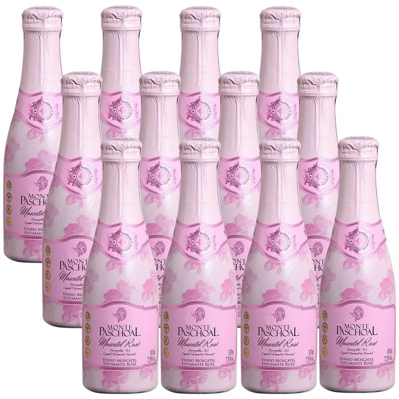 Kit 12 Un. Mini Espumante Monte Paschoal Moscatel Rosé 187ml