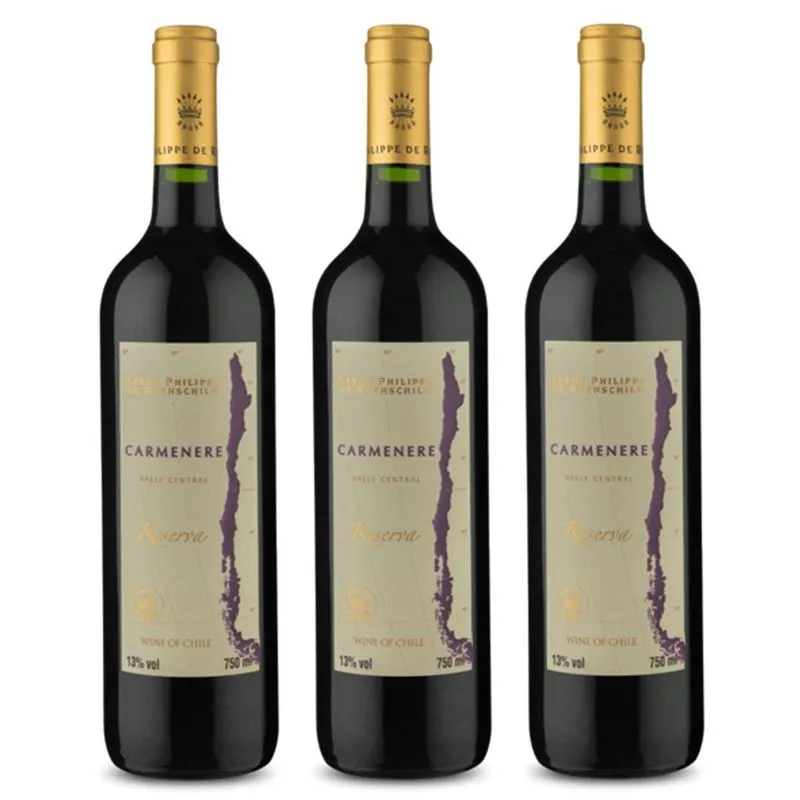 Kit 03 Un. Vinho Baron Philippe Rothschild Reserva Carménère