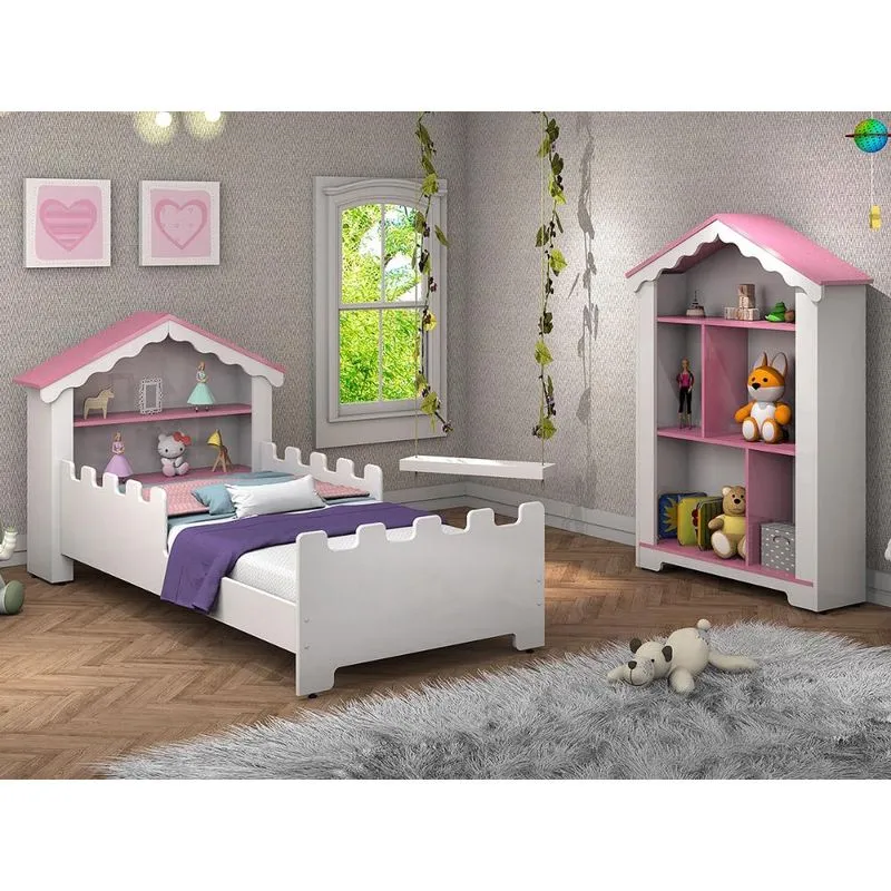 Cama Castelo Infantil com Colchão e Estante