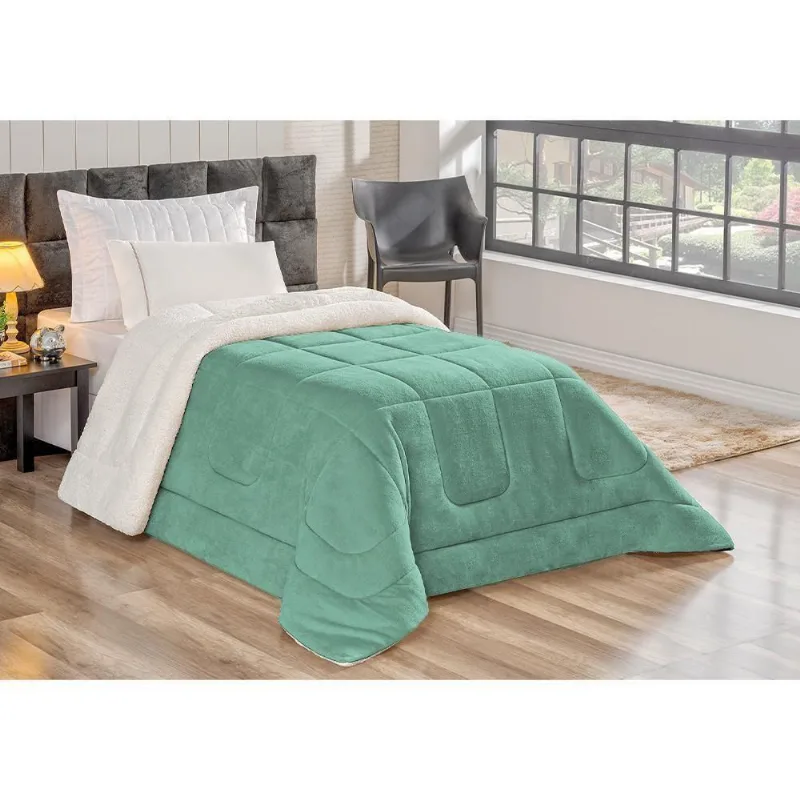 Coberdrom Londres Solteiro Sherpa/Manta Soft Verde