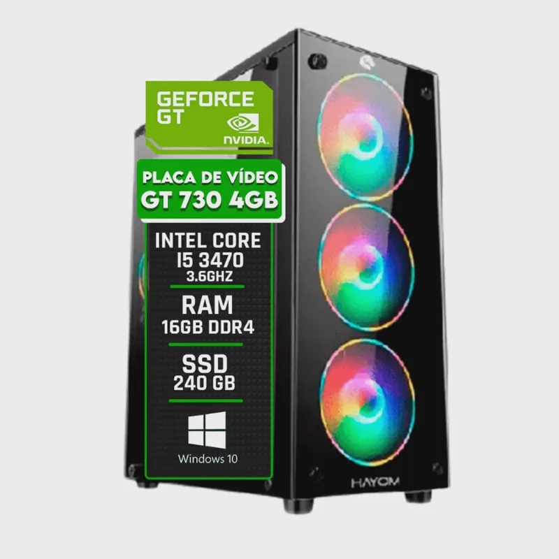 Pc Gamer Intel Core i5 3470 3.6GHz Placa de Vídeo GeForce gt 730 4GB Memória Ram 8GB DDR3 ssd 240GB