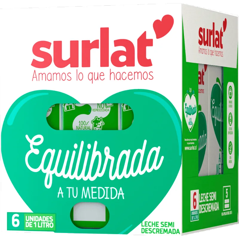 Pack 6 un. Leche Semidescremada 1 L