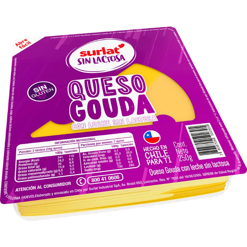 Queso Gauda Sin Lactosa Surlat Envasado Laminado 250 g