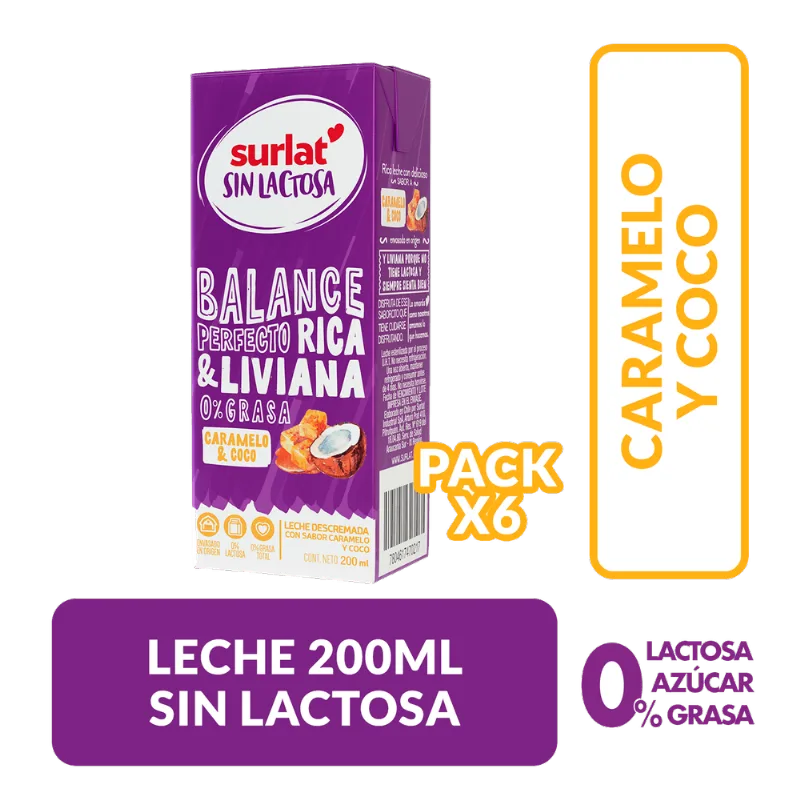 Pack 6 un. Leche Sin Lactosa Caramelo Coco 200 cc