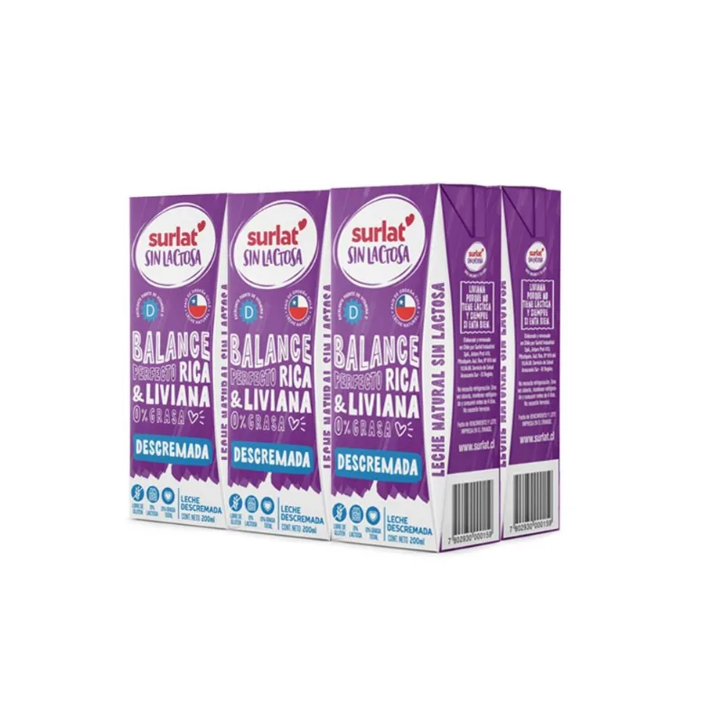 Pack 6 un. Leche Surlat Descremada Sin Lactosa 200 ml