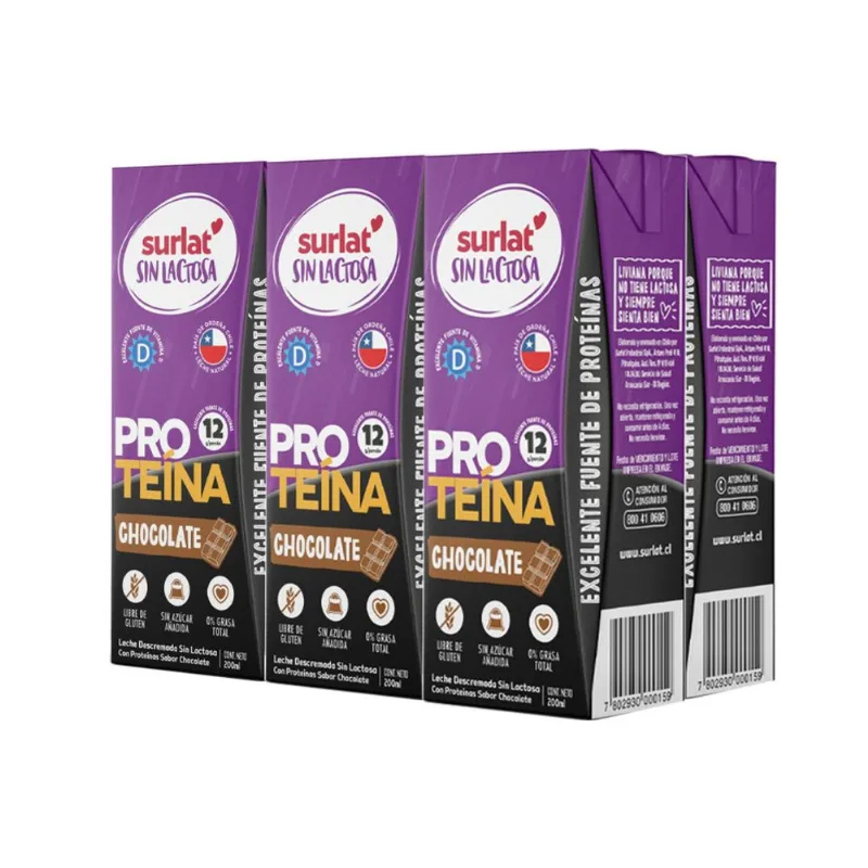 Pack 6 un. Leche Surlat Proteína Descremada Sin Lactosa Sabor Chocolate 200 ml