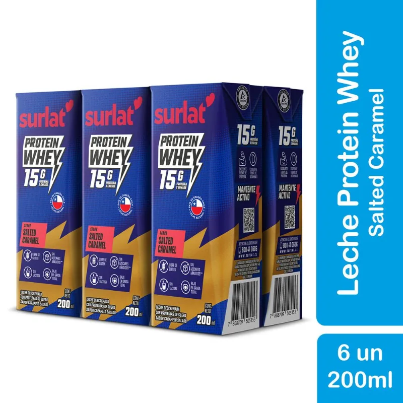 Pack 6 un. Leche Descremada Surlat Whey Protein Salted Caramel 200 ml