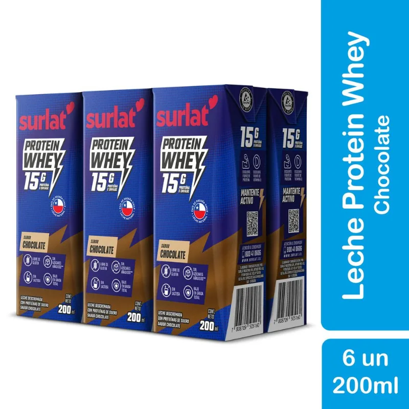 Pack 6 un. Leche Descremada Surlat Whey Protein Chocolate 200 ml