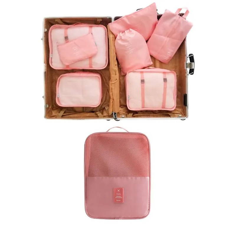 Kit 8 Peças Organizador Mala De Viagem Porta Sapatos Rosa