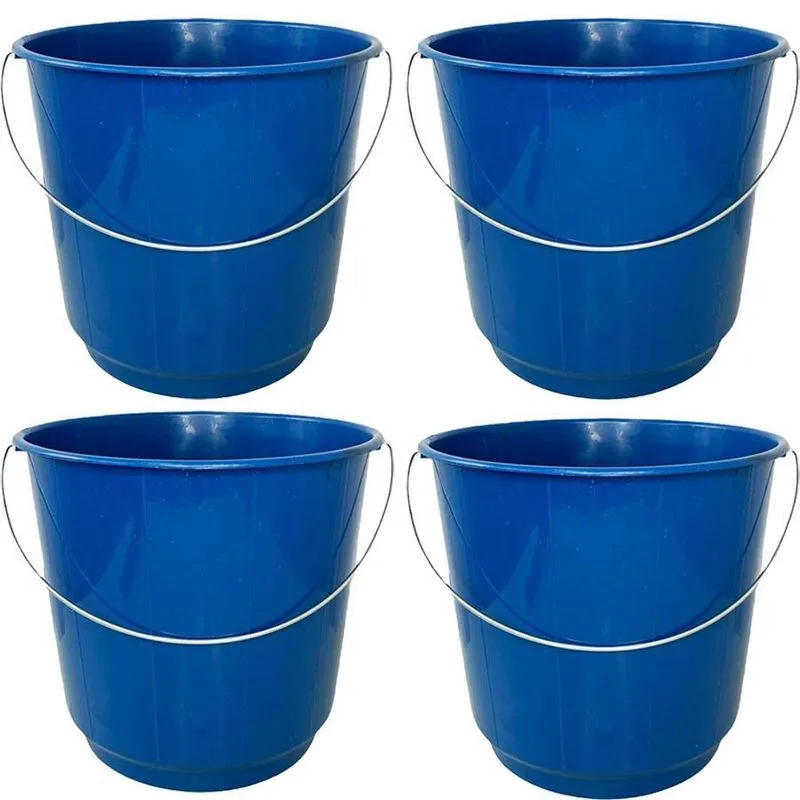 Kit 4 Baldes Plástico Com Alça De Ferro 10lts Multiuso Azul