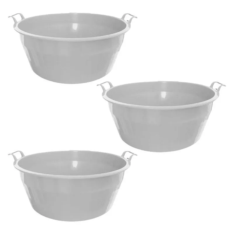 Kit De 3 Bacia Plástica Para Açougue Buffet 80 Litros Cinza