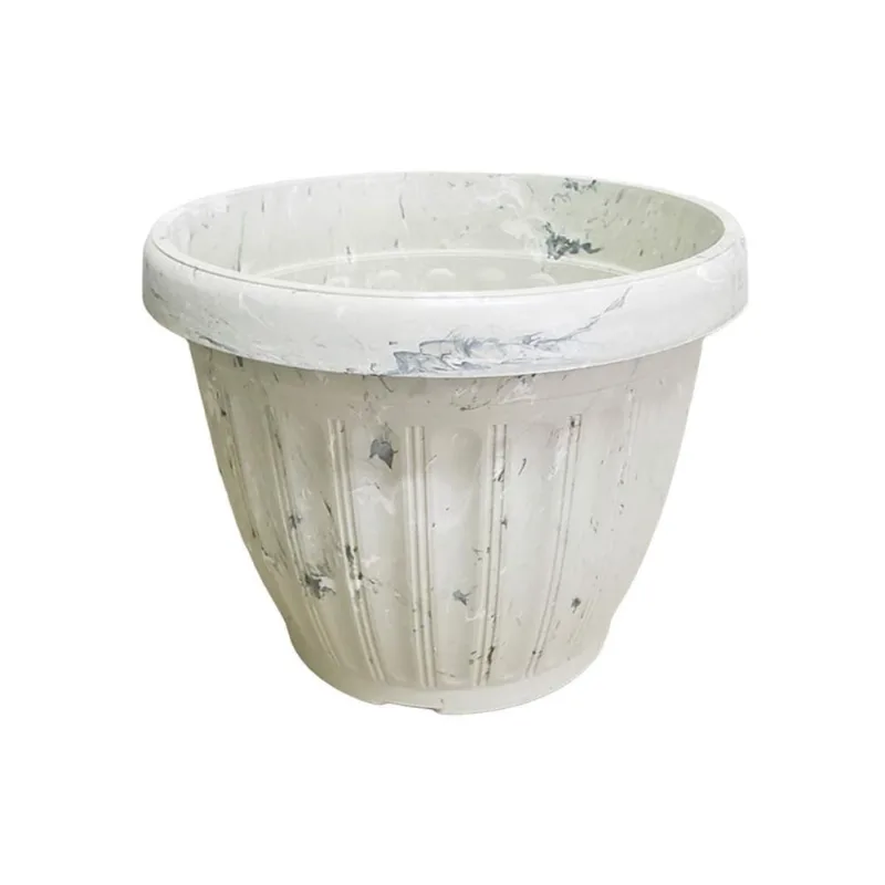 Vaso Para Plantas Grego Marmorizado Redondo 2,2Litros Branco