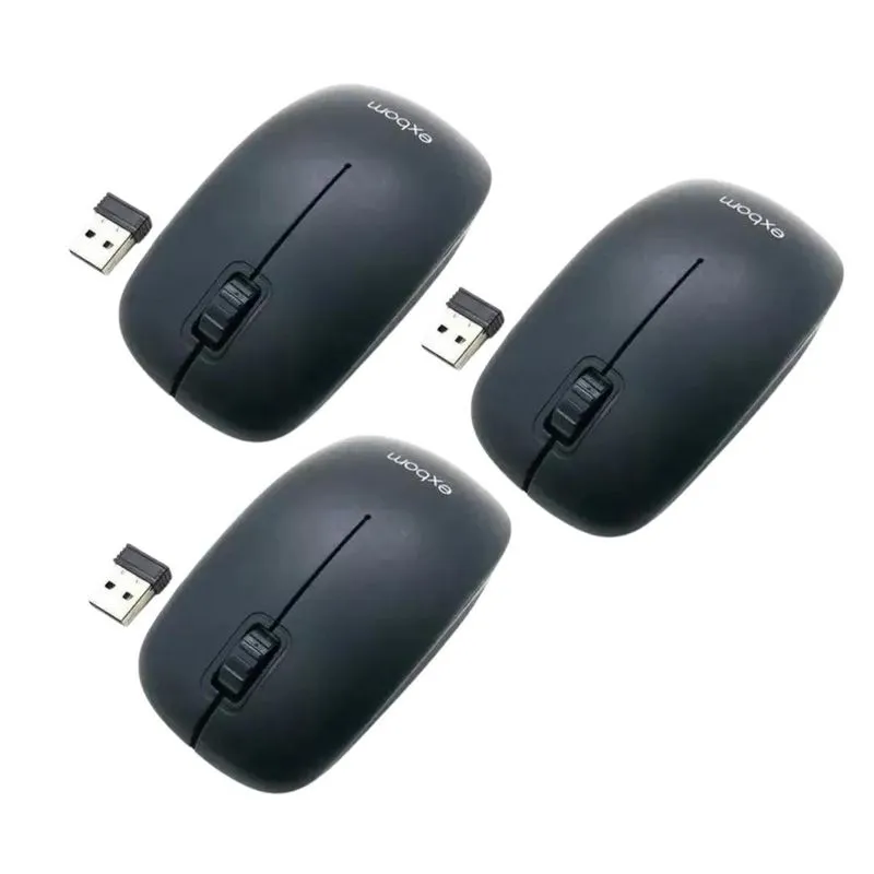 Kit 3 Mouse Óptico Usb Sem Fio Wireless 2.4 Ergonômico Exbom