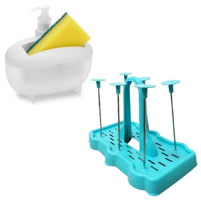 Escorredor De Copos Tiffany + Porta Detergente Bucha Branco