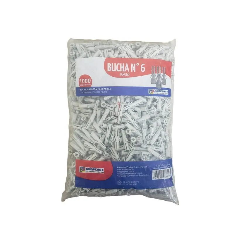 Kit 1000 Buchas Fixação 6mm Aba Anti-giro Tijolo Concreto