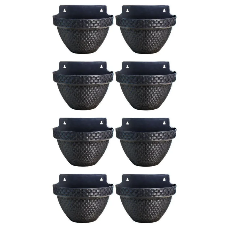 8 Vasos De Parede Rattan 3 Litros Para Jardim Varanda Preto
