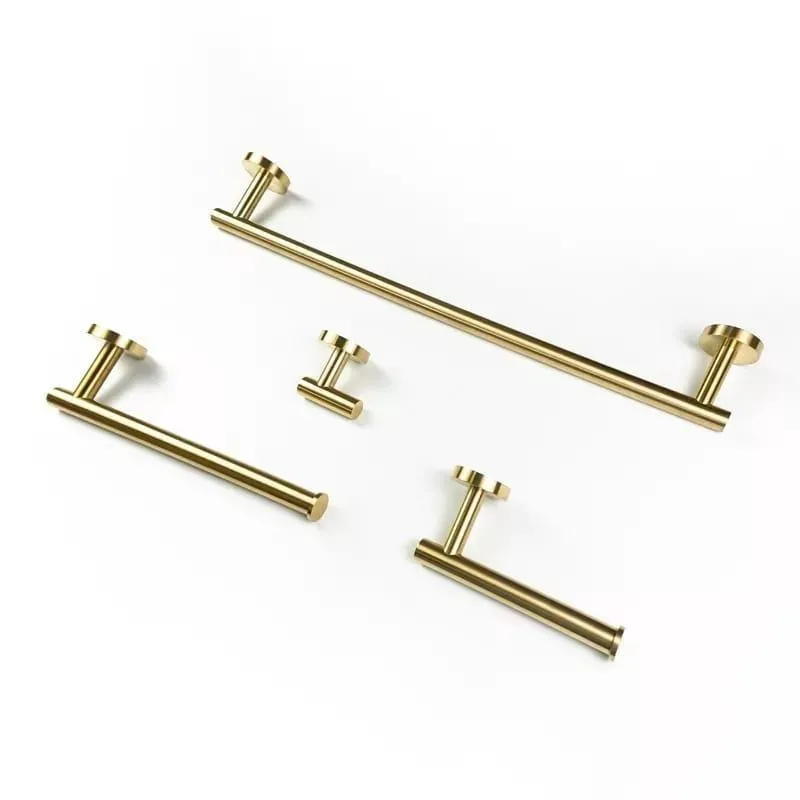 Kit 4 Acessórios Banheiro Dourado Fosco Aço Inox Redondo