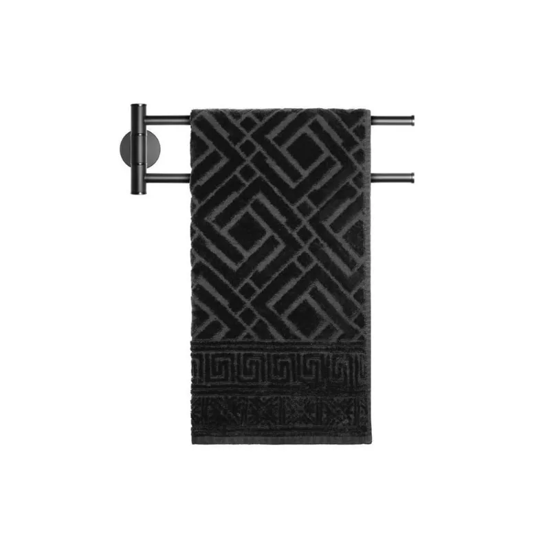 Suporte Toalha 2 Barras Preto Rotativa Para Banheiro Lavabo