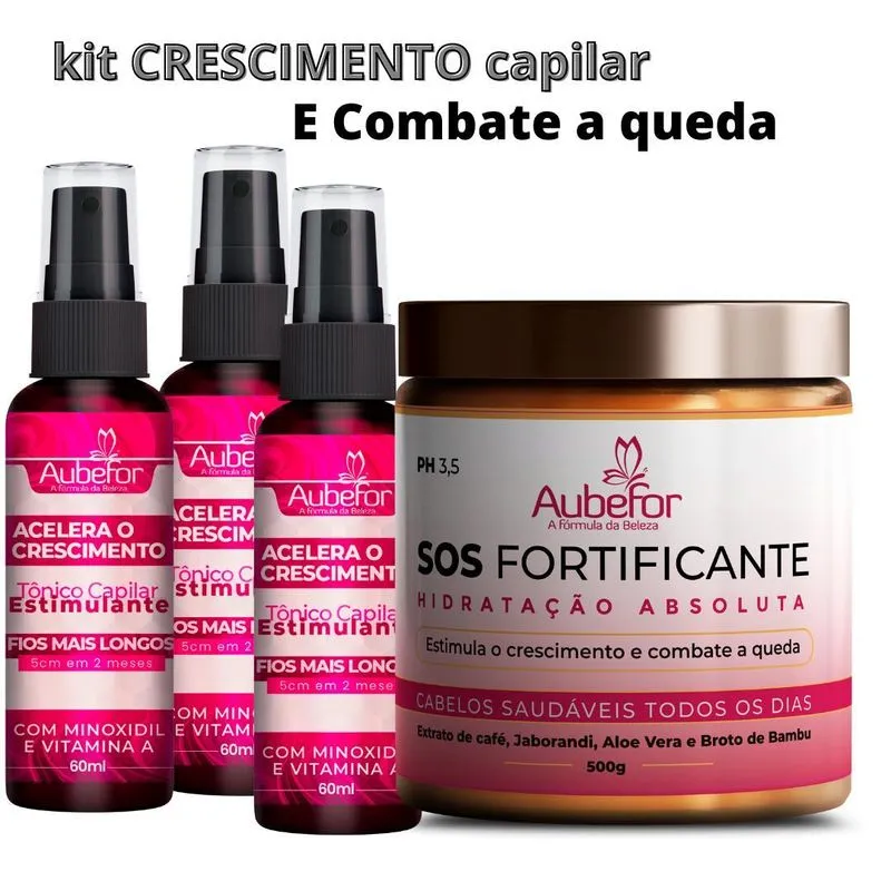 Tônico Fortalecedor Capilar Aubefor 3meses Com Máscara Para Hidratação Cronograma Capilar De Crescimento E Combate Queda