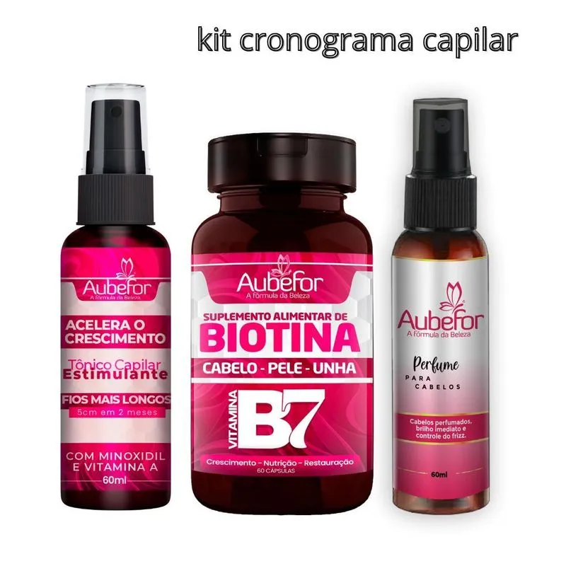 Tônico Fortalecedor E Biotina Aubefor Kit 30 Dias Com Perfume Capilar Crescimento Acelerado 4x Mais Zero Queda