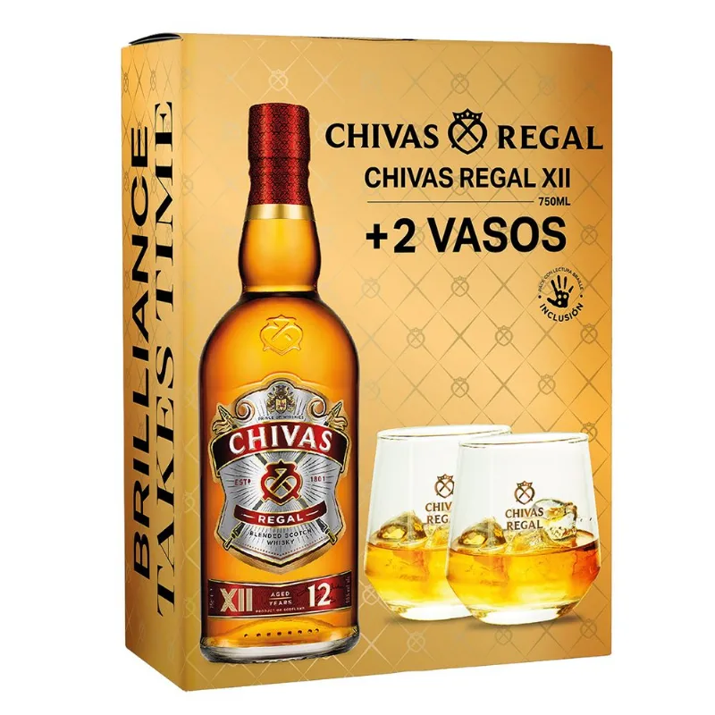 Pack Whisky Chivas Regal 12 Años 40° 700 cc + 2 Vasos
