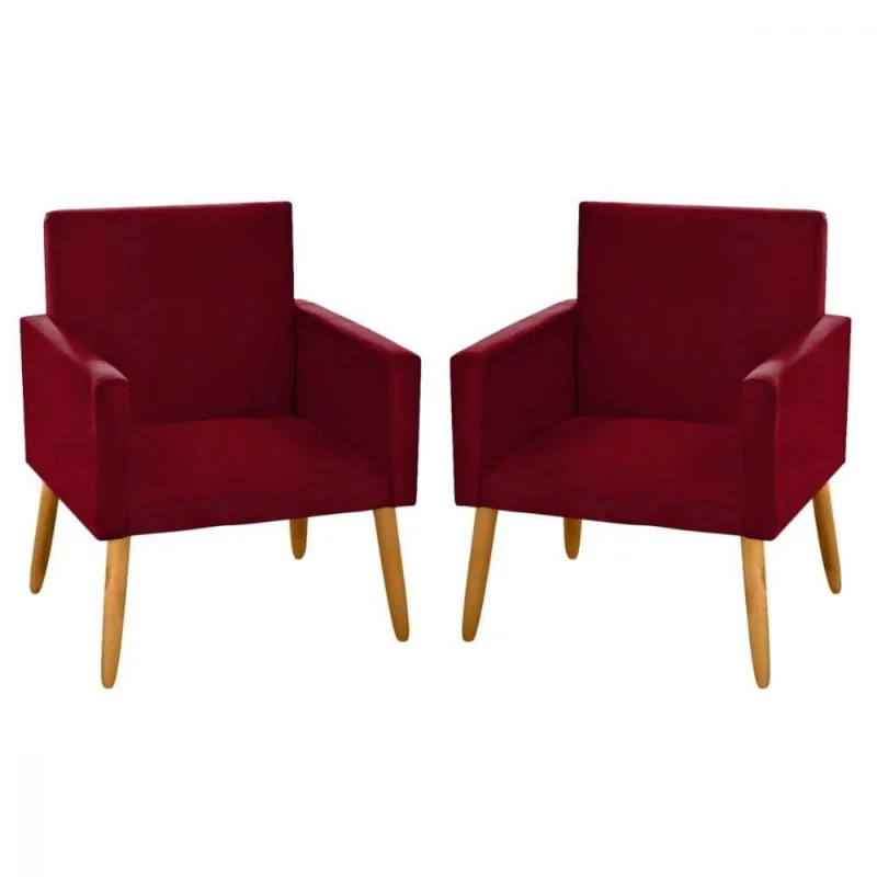Kit 2 Poltronas Nina Decorativas Tecido Suede Bordô