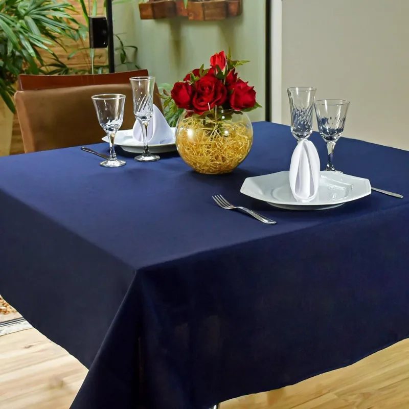 Toalha Mesa Posta 6 Cadeiras Oxford Lisa 2,00M X 1,40M Azul