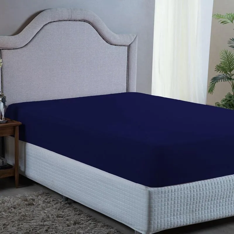 Lençol Casal Elástico Premium 400 Fios Azul 1,88m x 1,38m