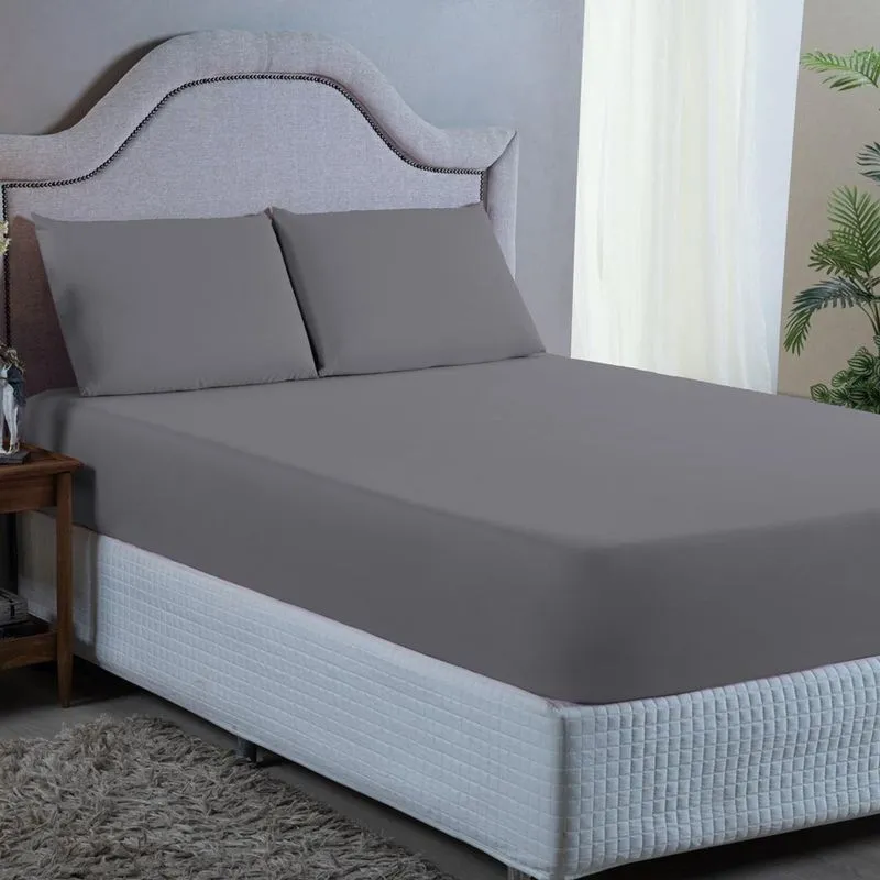 Jogo de Cama Queen 3 pç Lençol + Fronhas Percal 400 Fios Cinza