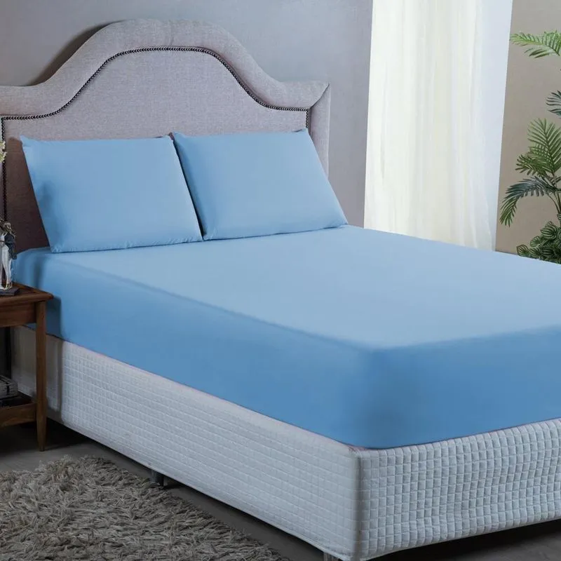 Jogo de Cama Casal 3 pçs Percal 400 Fios Azul Claro