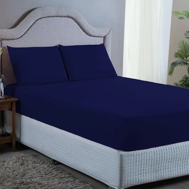 Roupa de Cama King 3 pç Premium 400 Fios Azul Escuro