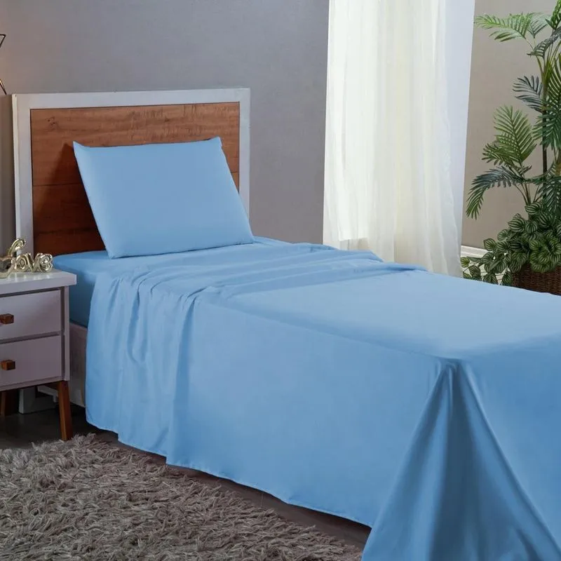 Jogo Cama Solteiro 3 pç Percal 400 Fios Azul Piscina
