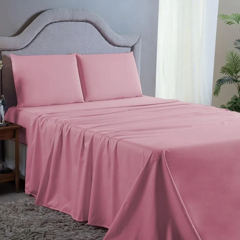 Lençol de Cama King 4 pç Premium Percal 400 Fios Salmão