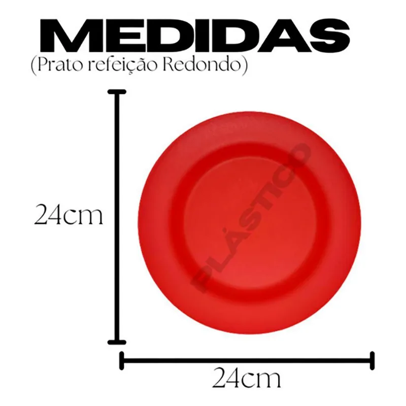 Kit 10 Prato Redondo Vermelho Merenda Refeição Lanche Escola