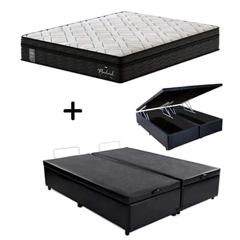 Cama Box c/ Baú Queen + Colchão Mola Ensacada Probel Madrid Pillow Euro Queen (158x198x30cm) cbo