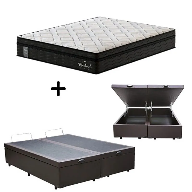 Cama Box c/ Baú Queen + Colchão Mola Ensacada Probel Madrid Pillow Euro Queen (158x198x30cm) cbo