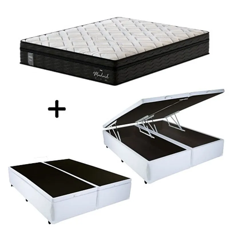 Cama Box c/ Baú Queen + Colchão Mola Ensacada Probel Madrid Pillow Euro Queen (158x198x30cm) cbo