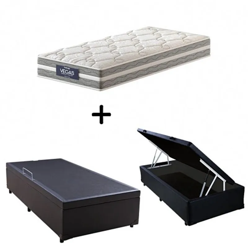 Cama Box c/ Baú Solteiro + Colchão Mola Ensacada Probel Vegas Springs Comfort Pillow Euro Solteiro (88x188x20cm)