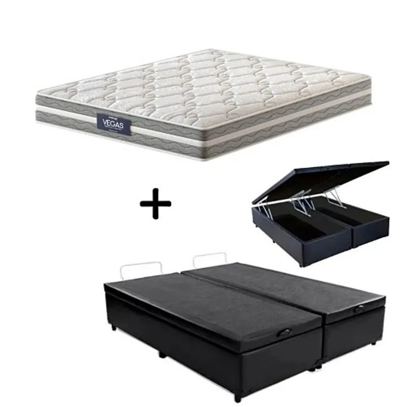 Cama Box c/ Baú Queen + Colchão Mola Ensacada Probel Vegas Springs Comfort Pillow Euro Queen (158x198x20cm)