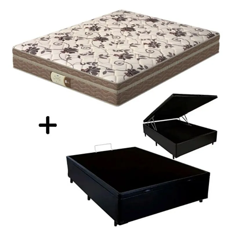 Cama Box c/ Baú Casal + Colchão Mola Ensacada Probel Style Pillow Euro Casal (138x188x25cm)