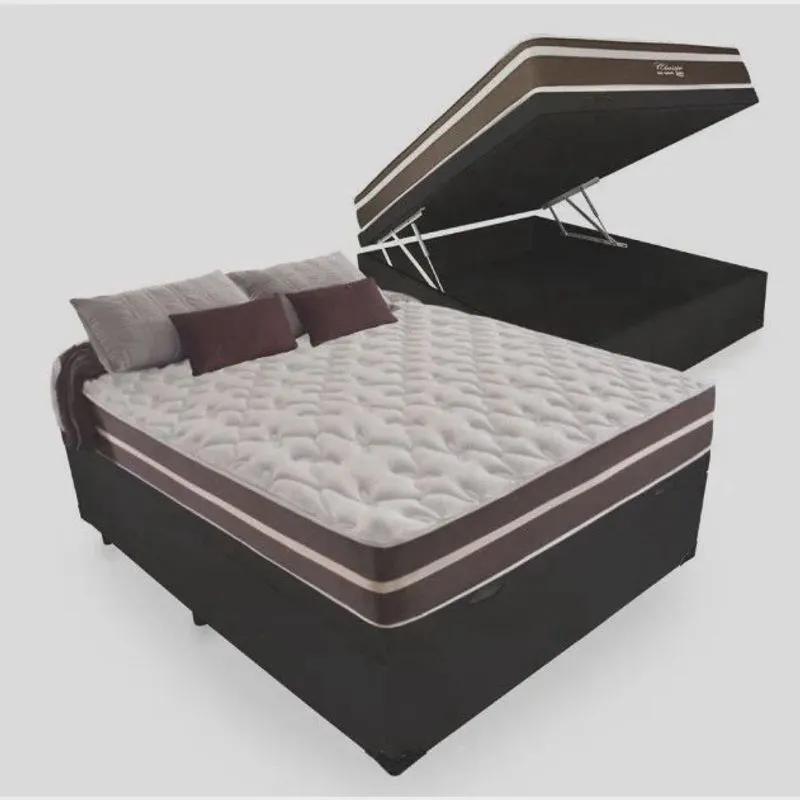 Conjunto Cama Box Com Baú Casal + Colchão De Molas - Anjos - Superlastic 138cm