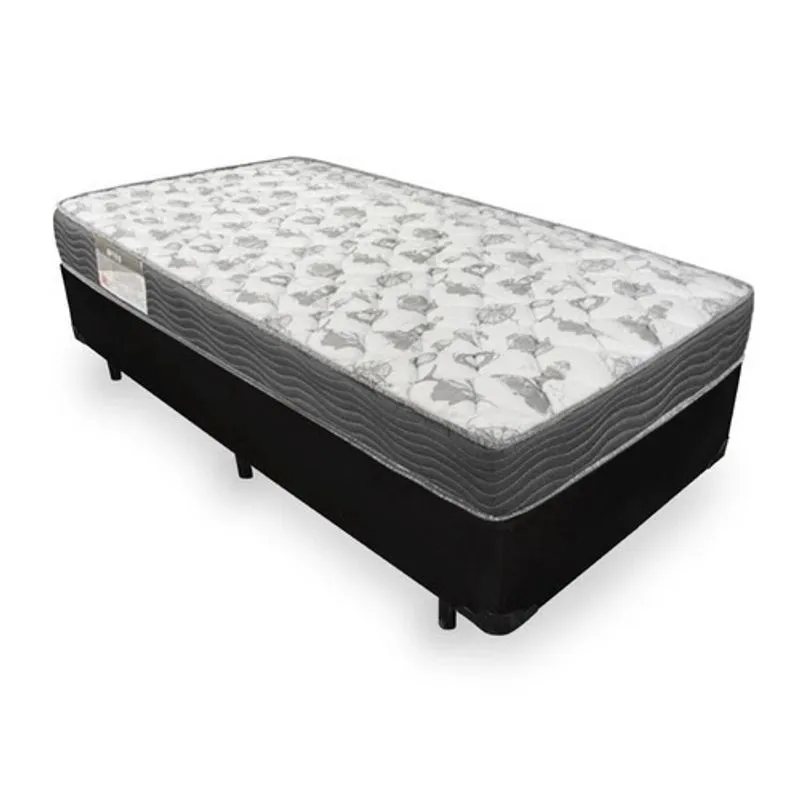 Cama Box Solteiro Corino Preto + Colchão Ortobom de Espuma D33 Iso 100 (88x188x18)